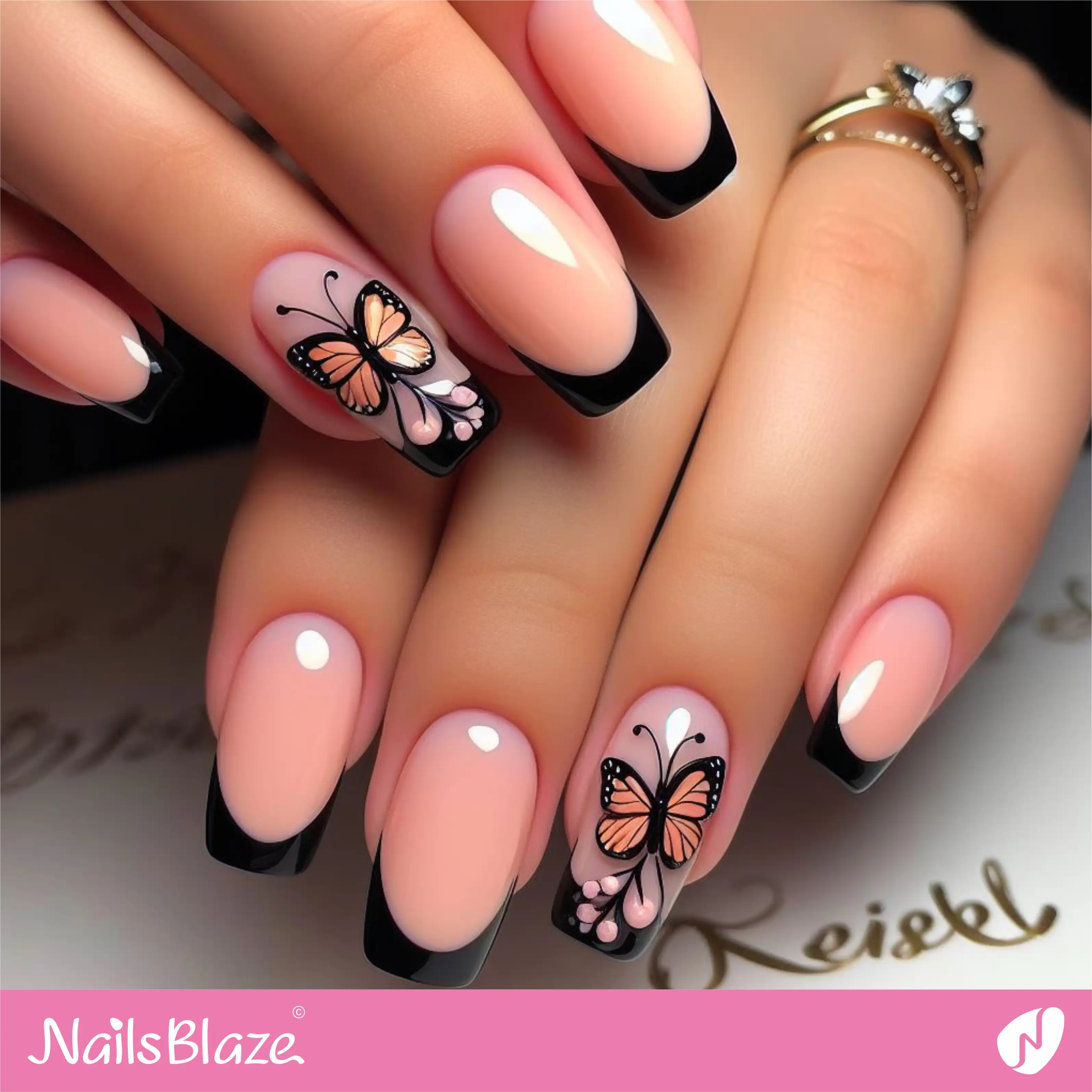Peach Fuzz Butterfly Nail Art French Manicure | Color of the Year 2024 - NB1786